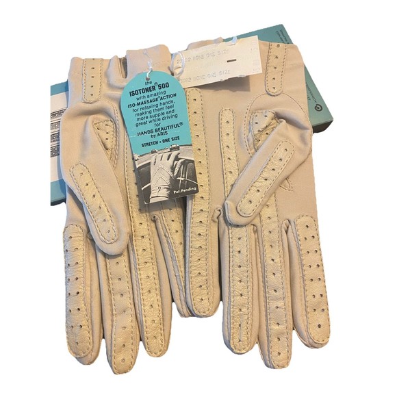 NOS Vtg Aris Isotoner 500 Women’s Driving Gloves 23092 Bone Stretch ISO-Massage - Picture 4 of 9